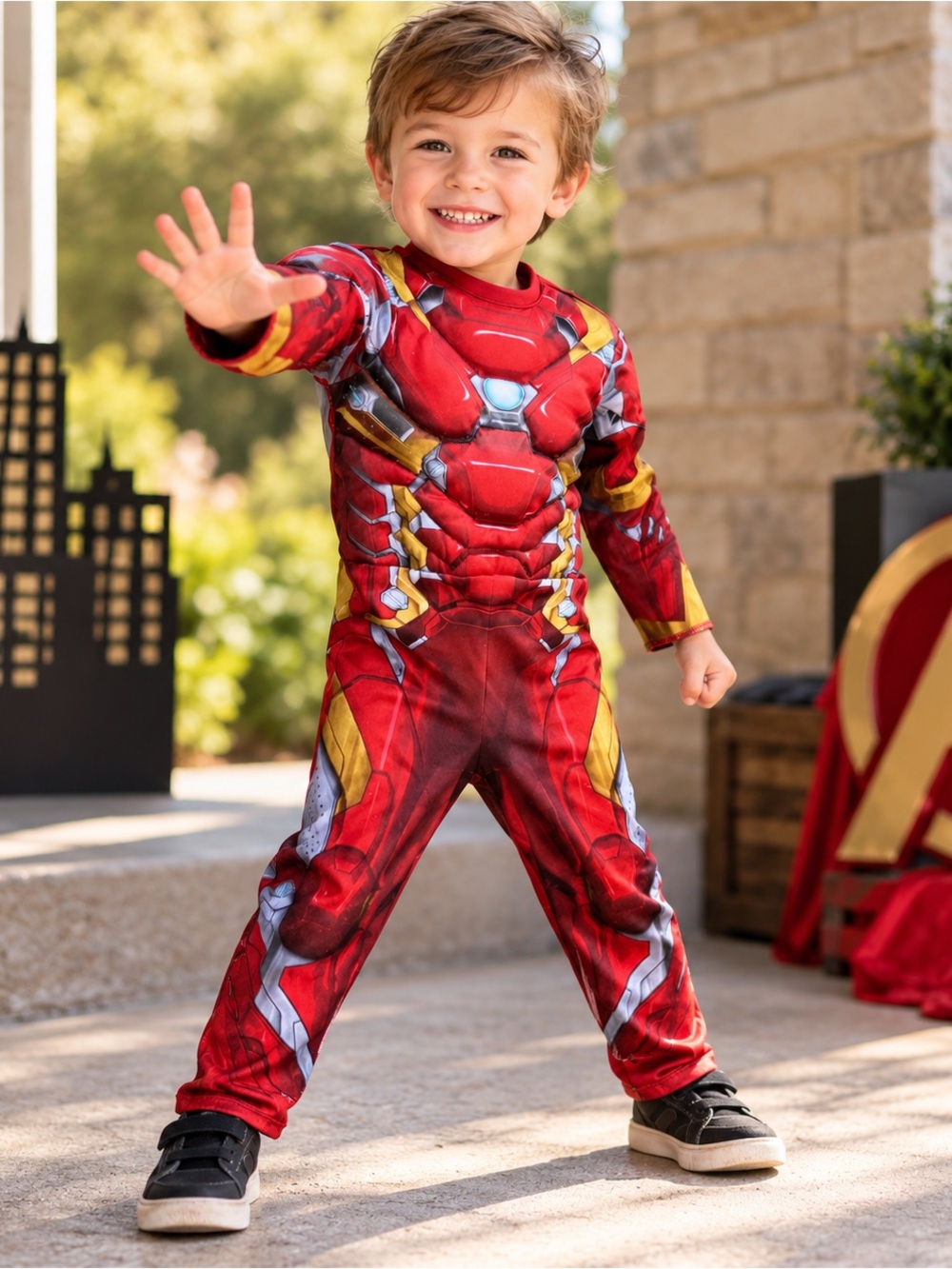 Marvel Iron Man Kids Padded Muscle Costume Red Gold Jumpsuit 3-4 yo